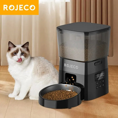ROJECO Automatic Pet Feeder Button Version Auto Cat Food Dispenser Accessories Smart Control Pet Feeder For Cats Dog Dry Food - Healthy Portions, Happy Pets — Simplify Feeding Time with Smart, Stress-Free Automation.