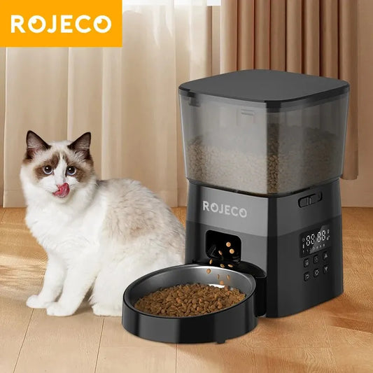 ROJECO Automatic Pet Feeder Button Version Auto Cat Food Dispenser Accessories Smart Control Pet Feeder For Cats Dog Dry Food - Healthy Portions, Happy Pets — Simplify Feeding Time with Smart, Stress-Free Automation.