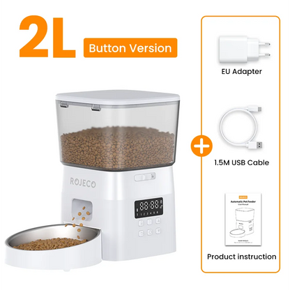 ROJECO Automatic Pet Feeder Button Version Auto Cat Food Dispenser Accessories Smart Control Pet Feeder For Cats Dog Dry Food - Healthy Portions, Happy Pets — Simplify Feeding Time with Smart, Stress-Free Automation.