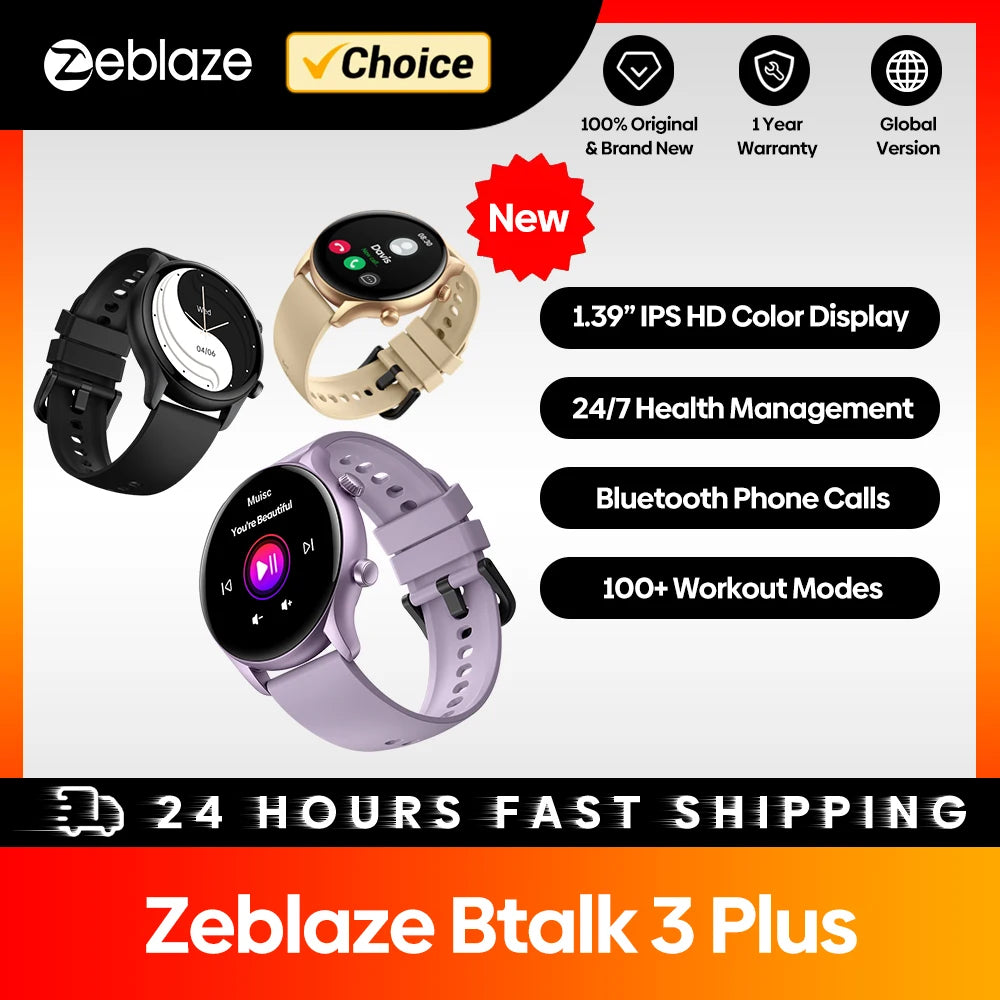 New Zeblaze Btalk 3 Plus Voice Calling Smart Watch 1.39'' Large HD Color Display Fitness Tracking Smartwatch for Men and Ladies - “Redefine Your Routine — A Bigger, Smarter, More Beautiful Way to Track Your Day”