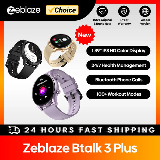 New Zeblaze Btalk 3 Plus Voice Calling Smart Watch 1.39'' Large HD Color Display Fitness Tracking Smartwatch for Men and Ladies - “Redefine Your Routine — A Bigger, Smarter, More Beautiful Way to Track Your Day”