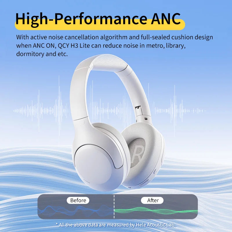 QCY H3 Lite Bluetooth 5.3 ANC Headset — HiFi 40mm Drivers, Noise Cancelling Comfort for Work, Travel & Study