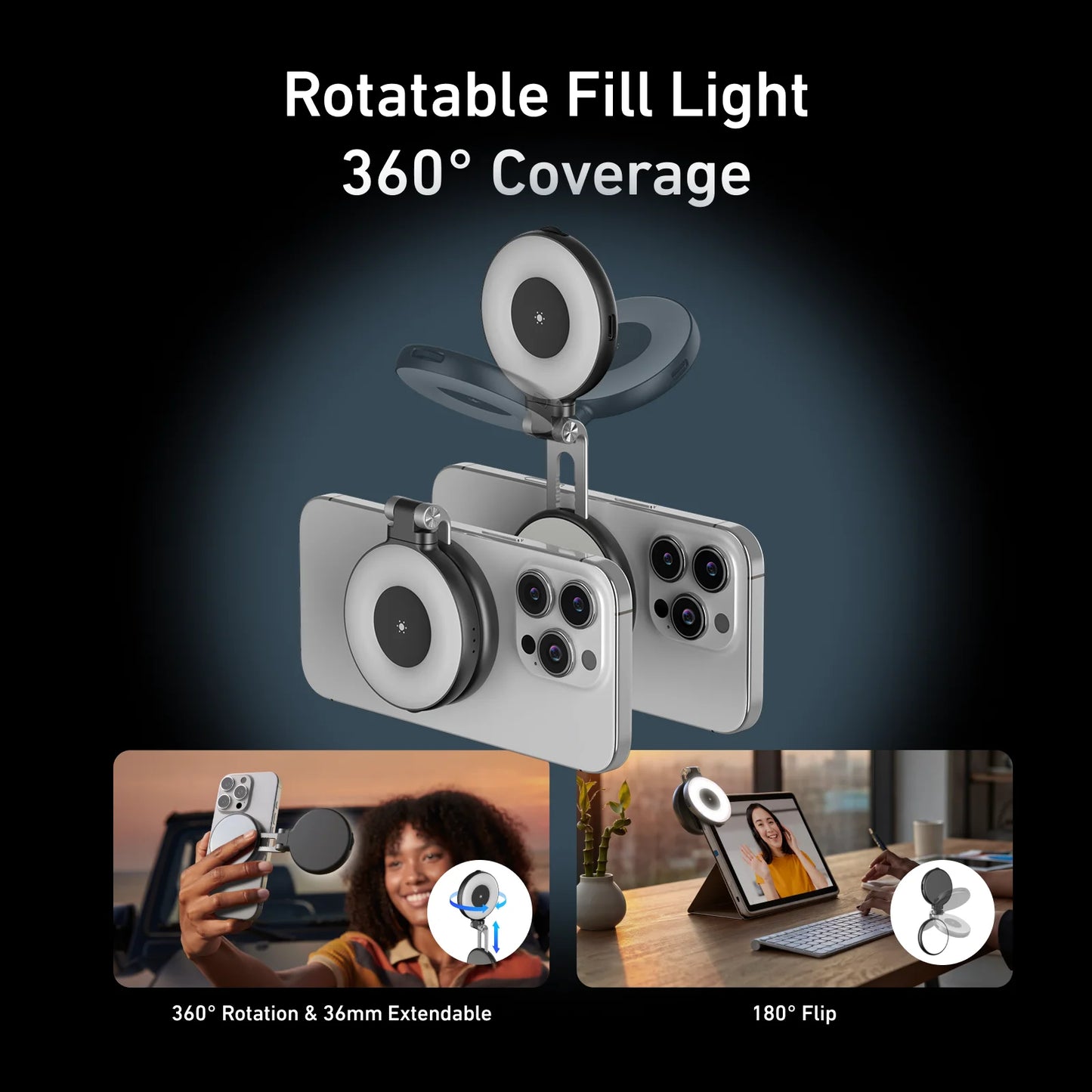 TELESIN Smartphone Magnetic Fill Light Mini Selfie Light 3 Modes Adjustable Brightness for Iphone XIAOMI HUAWEI SAMSUNG Phone -
Glow Anytime, Anywhere — Capture Your Best Self with Magnetic Lighting Magic