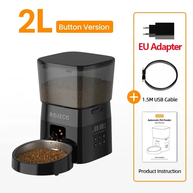 ROJECO Automatic Pet Feeder Button Version Auto Cat Food Dispenser Accessories Smart Control Pet Feeder For Cats Dog Dry Food - Healthy Portions, Happy Pets — Simplify Feeding Time with Smart, Stress-Free Automation.