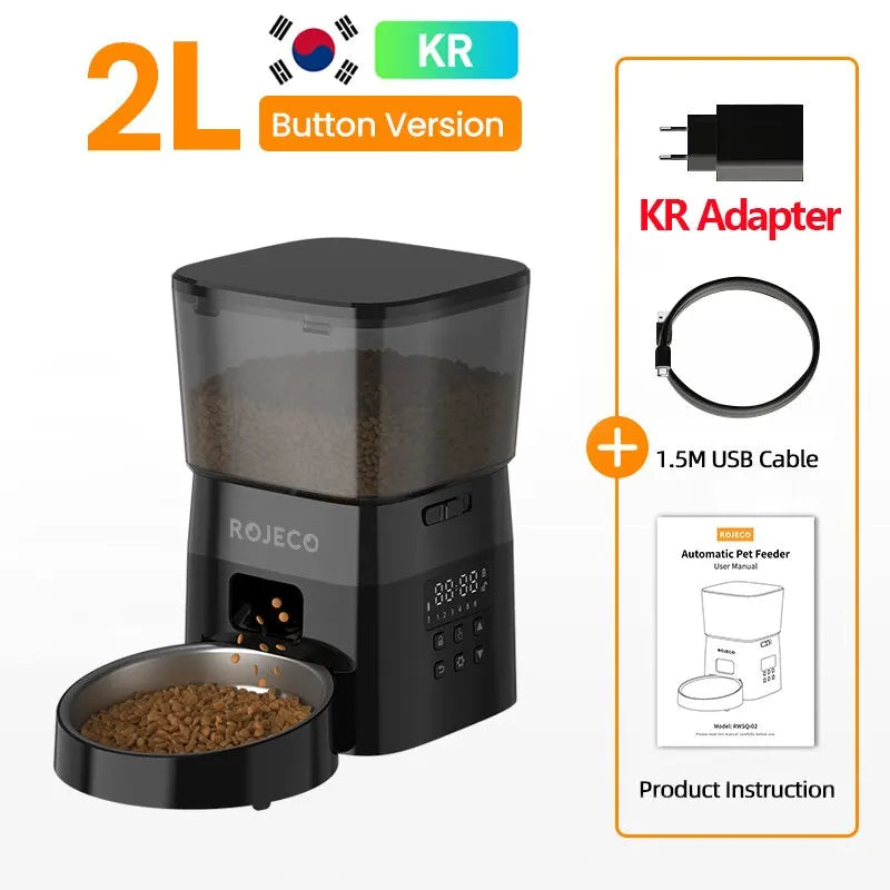 ROJECO Automatic Pet Feeder Button Version Auto Cat Food Dispenser Accessories Smart Control Pet Feeder For Cats Dog Dry Food - Healthy Portions, Happy Pets — Simplify Feeding Time with Smart, Stress-Free Automation.