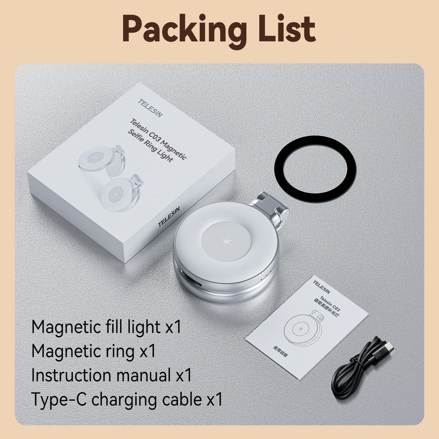 TELESIN Smartphone Magnetic Fill Light Mini Selfie Light 3 Modes Adjustable Brightness for Iphone XIAOMI HUAWEI SAMSUNG Phone -
Glow Anytime, Anywhere — Capture Your Best Self with Magnetic Lighting Magic