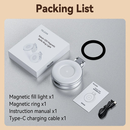 TELESIN Smartphone Magnetic Fill Light Mini Selfie Light 3 Modes Adjustable Brightness for Iphone XIAOMI HUAWEI SAMSUNG Phone -
Glow Anytime, Anywhere — Capture Your Best Self with Magnetic Lighting Magic