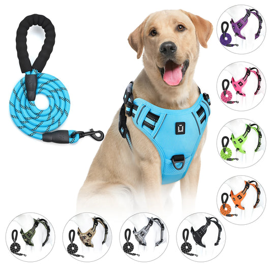 Dog Harness and Leash Combo, Escape Proof No Pull Vest Harness, with 5 Feet Leash, Reflective Adjustable Soft Padded Pet Harness - Walks Made Worry-Free — The Harness That Keeps Your Best Friend Safe, Happy, and Close.